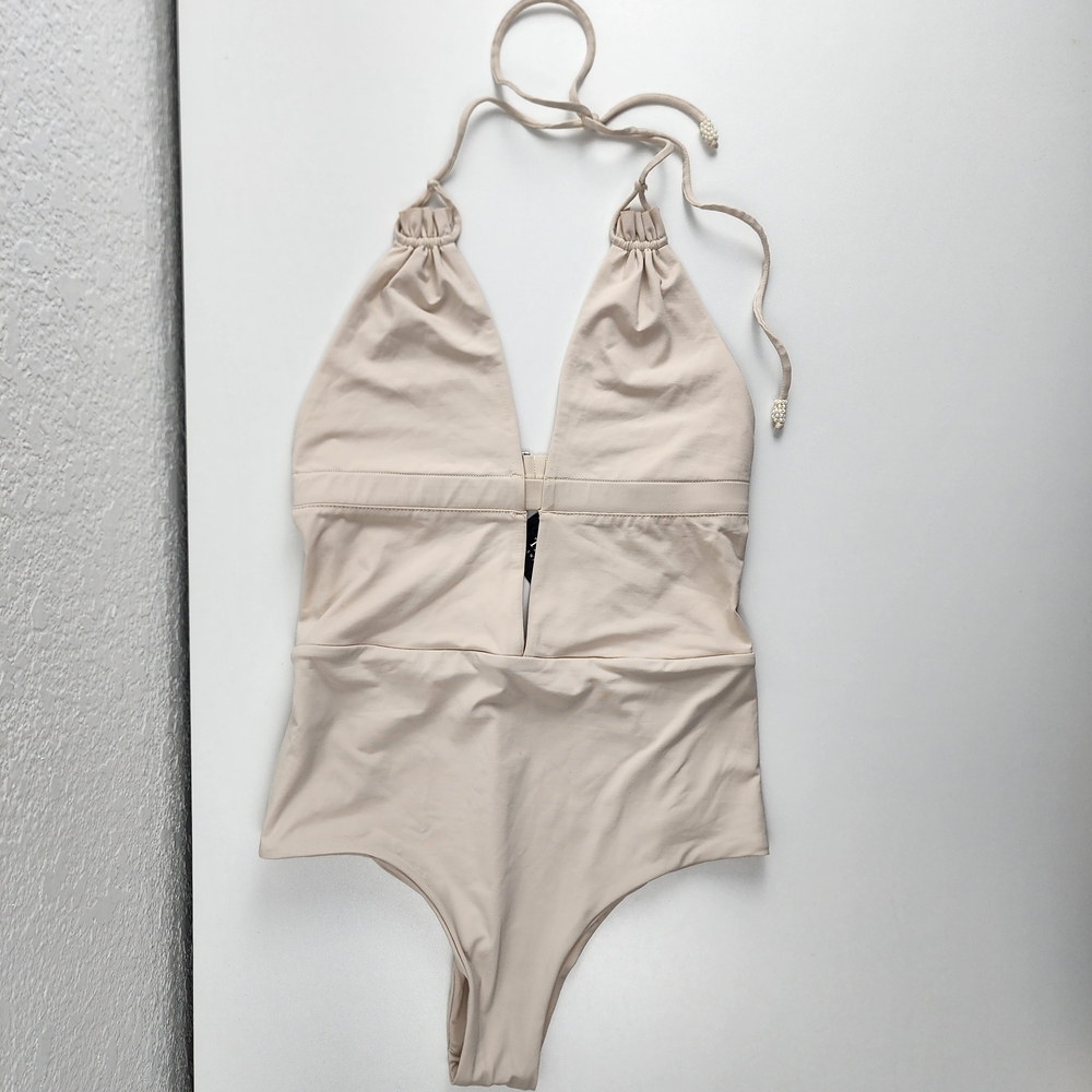 NWT Tavik Tapioca Halter One-Piece Swimsuit - Size S, Bohemian, Minimalist